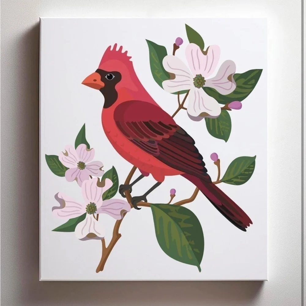 NIB CraftLab Paint by Numbers Kit Northern Cardinal & Dogwood Flowers DIY Canvas